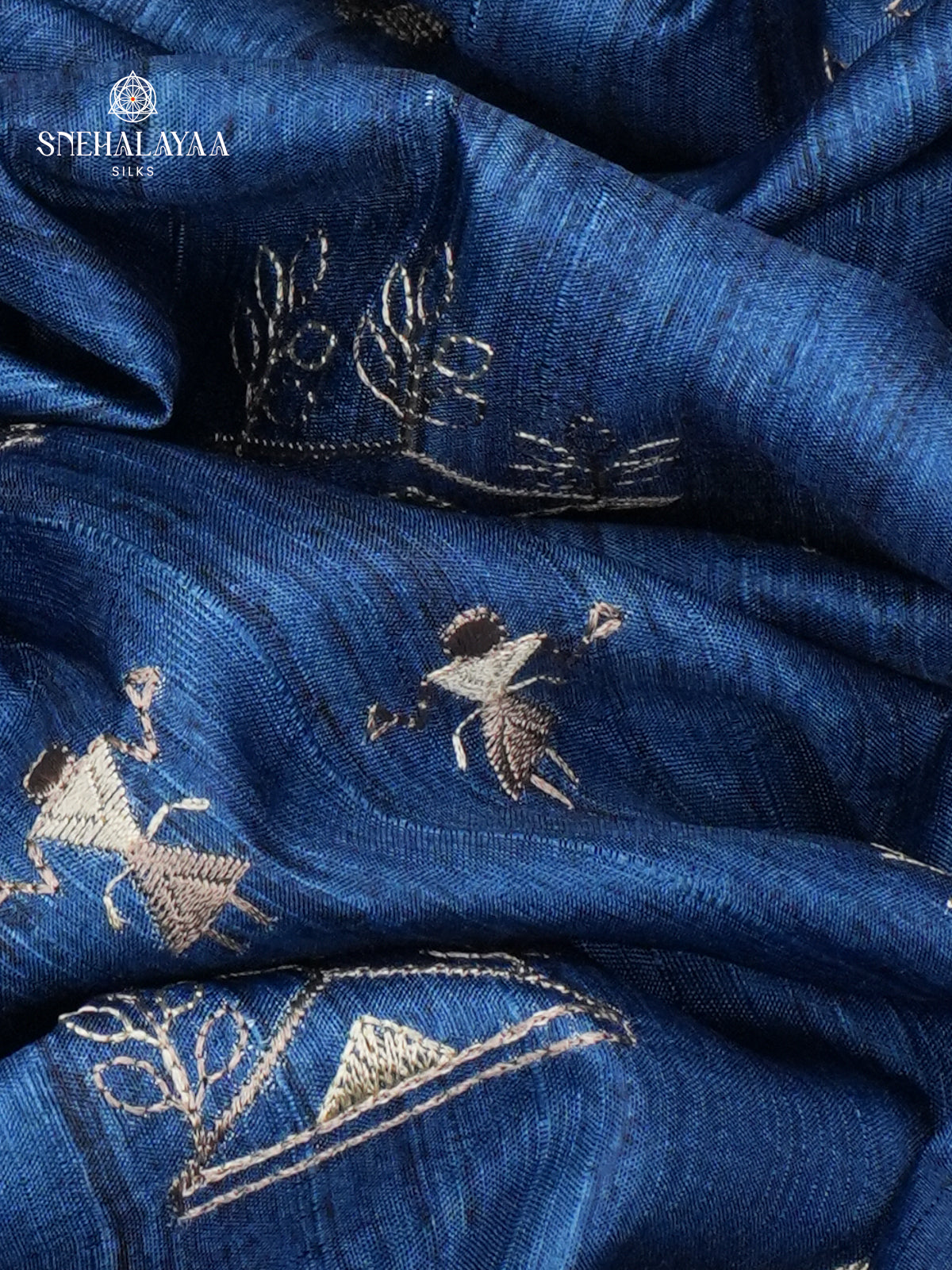 Peacock Blue Tussar Embroidery Saree