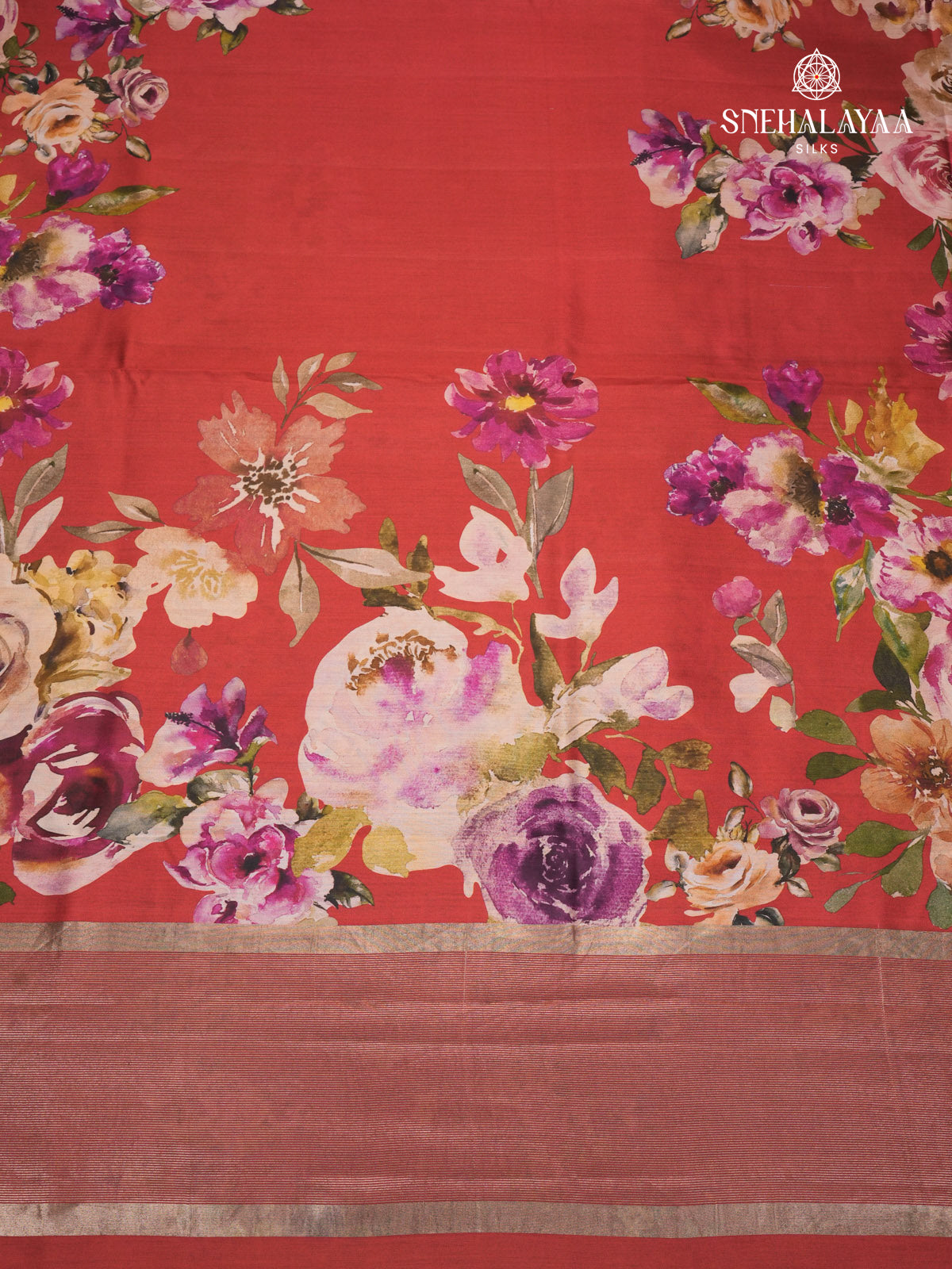 Red Chiniya Silk Saree