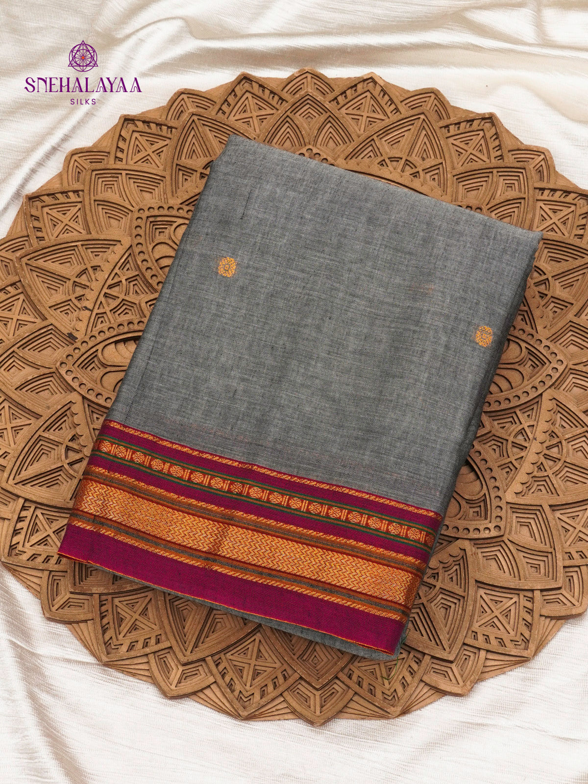 Steel Grey Narayanpet Cotton Saree without Blouse