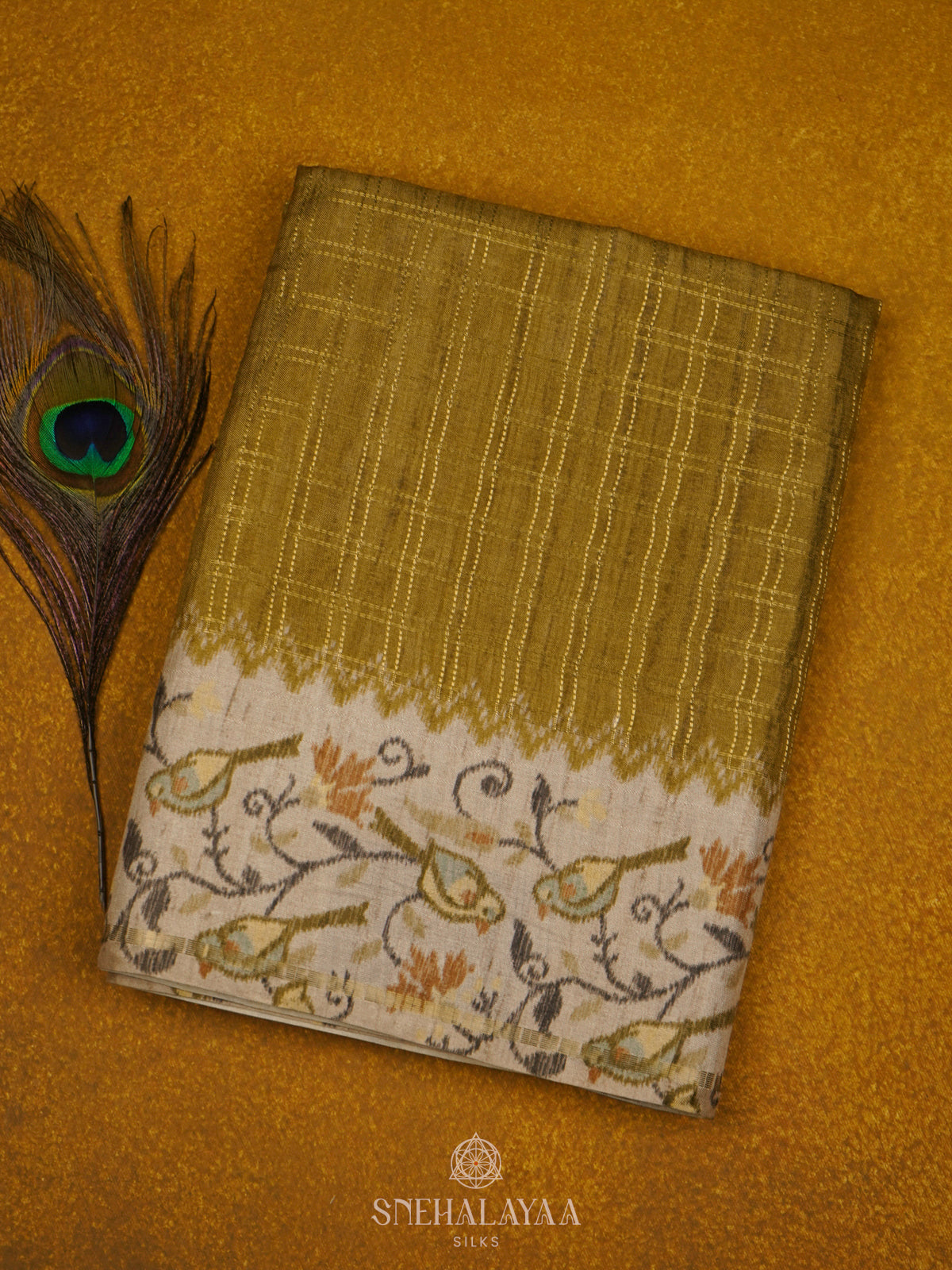 Olive Green Tussar Saree