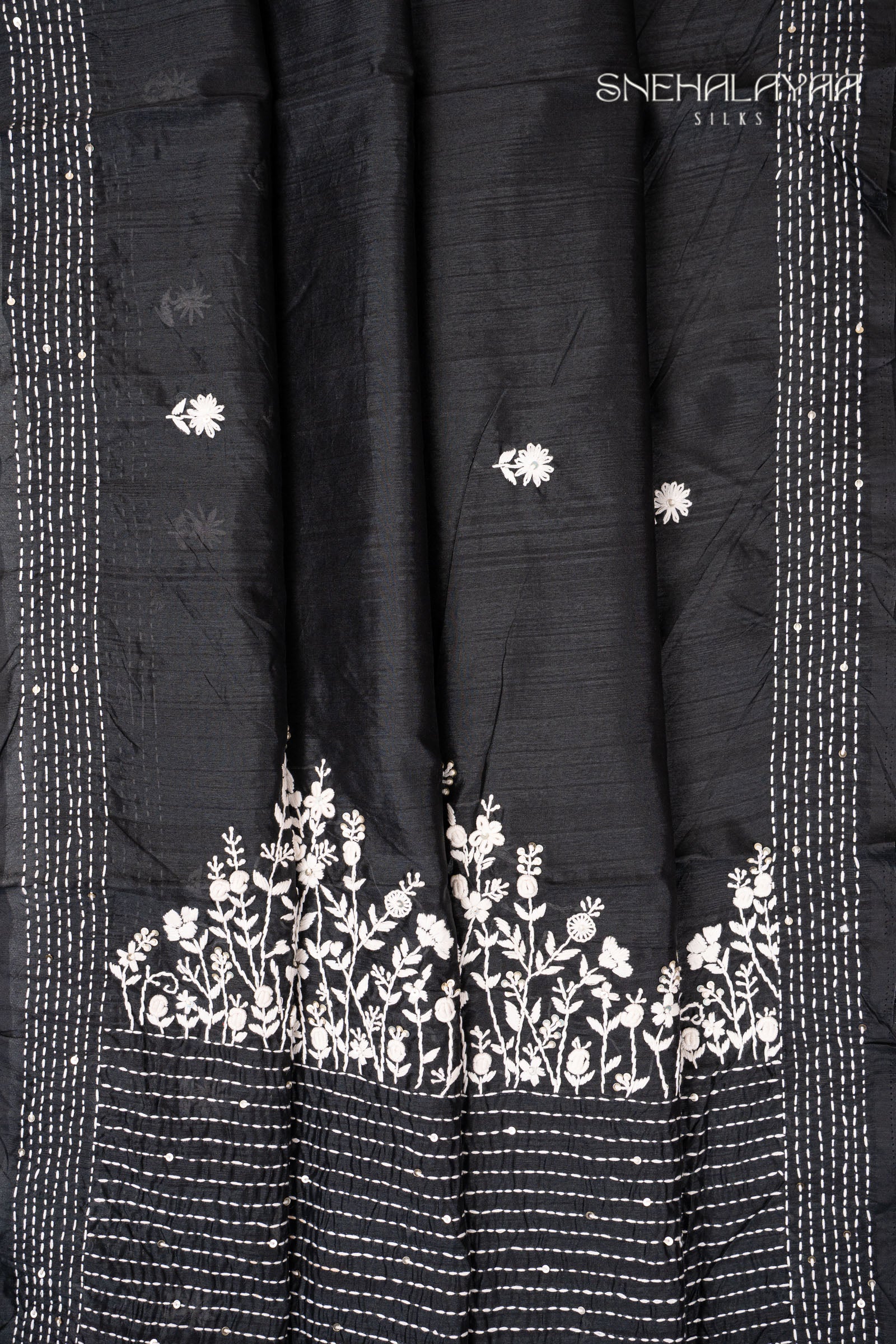 Black Raw Silk Embroidery Saree