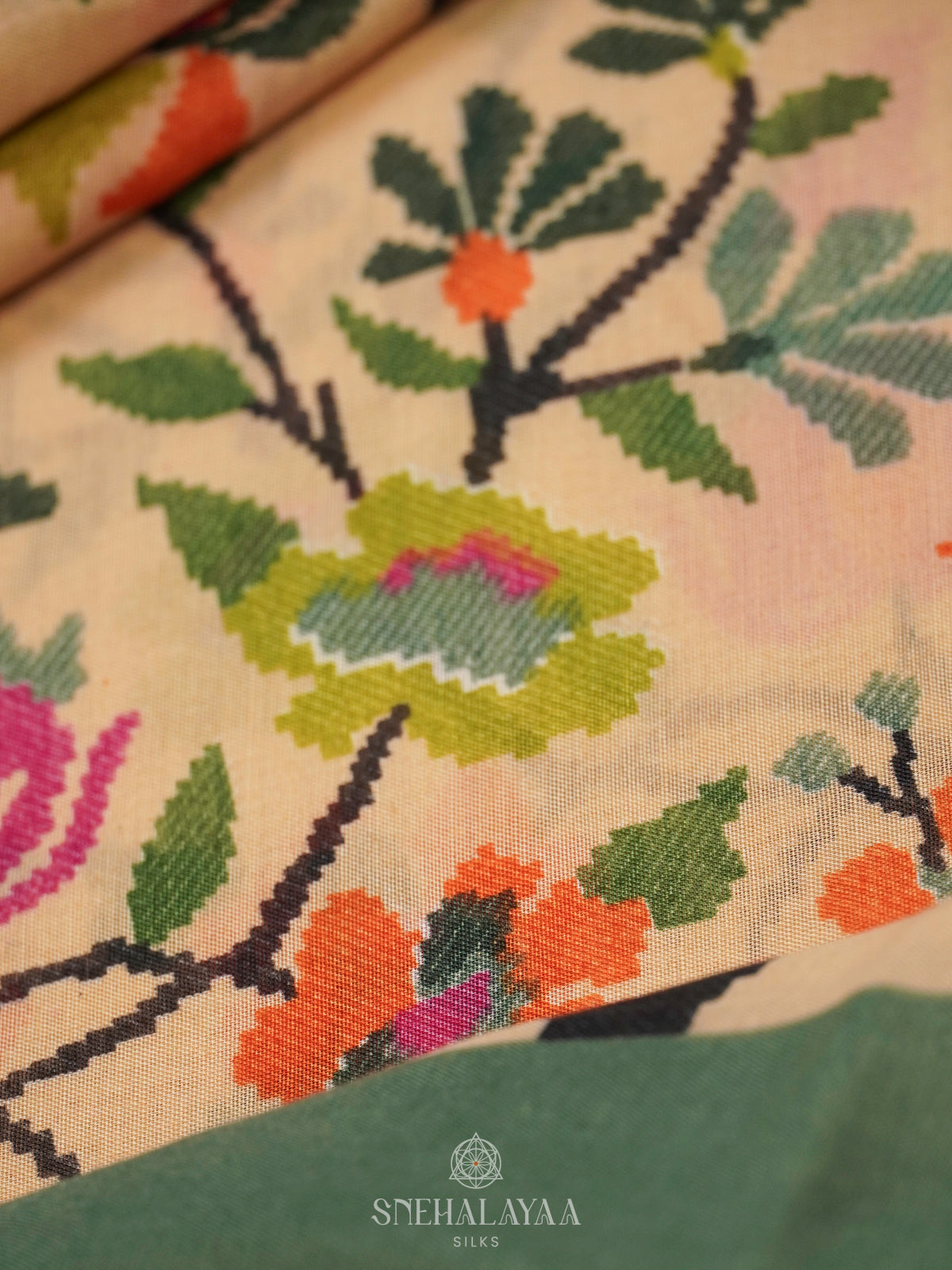 Cream Dola Silk Saree with Grey Border