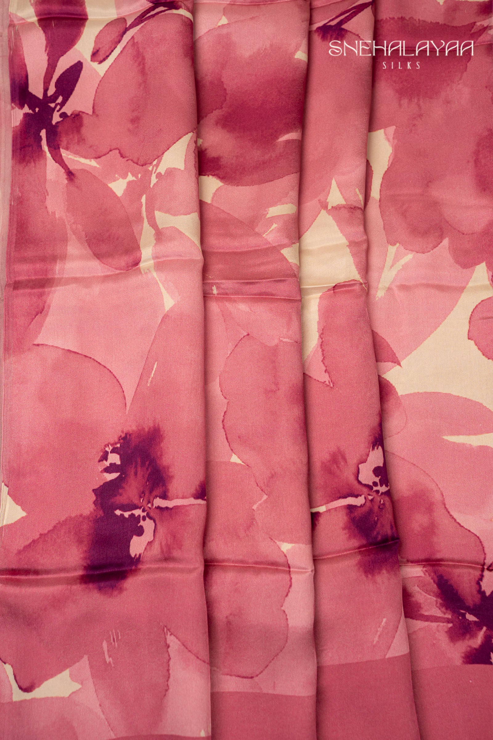 Pink Satin Crepe Saree