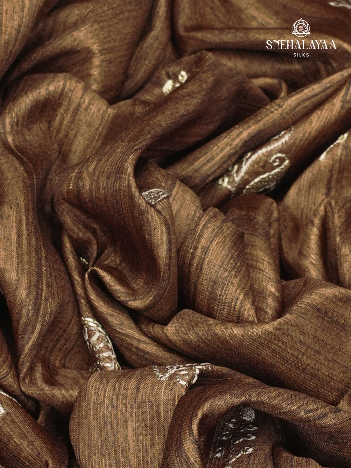 Brown Tussar Embroidery Saree