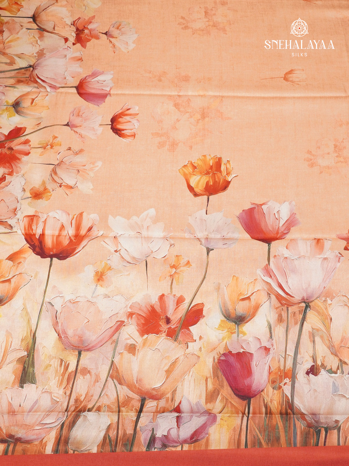 Saffron Floral Printed Tussar Saree