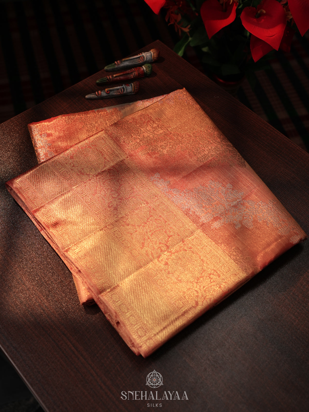 Sunset Orange Kanjivaram Silk Saree