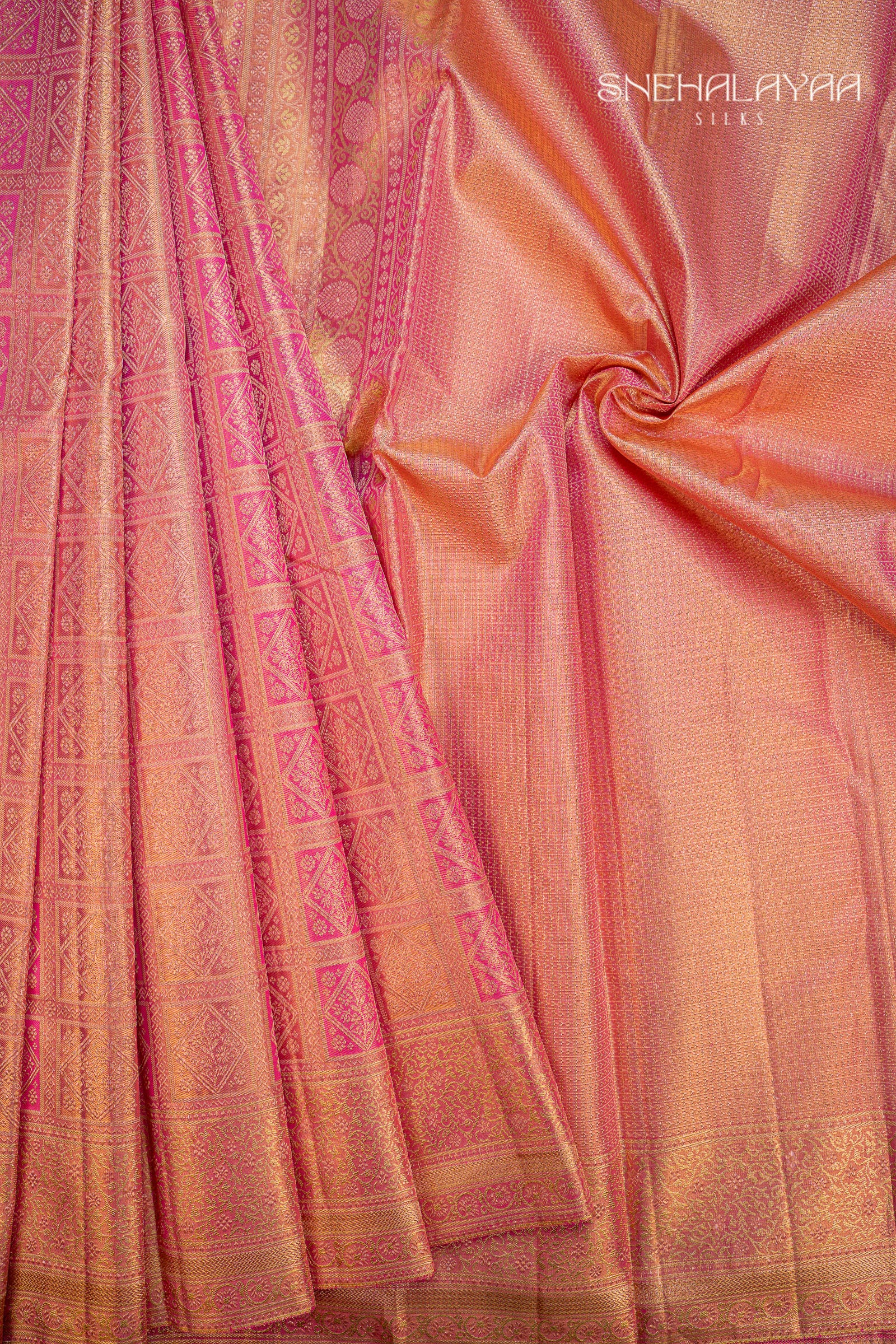Punch Pink Kancheevaram Tissue Silk Saree
