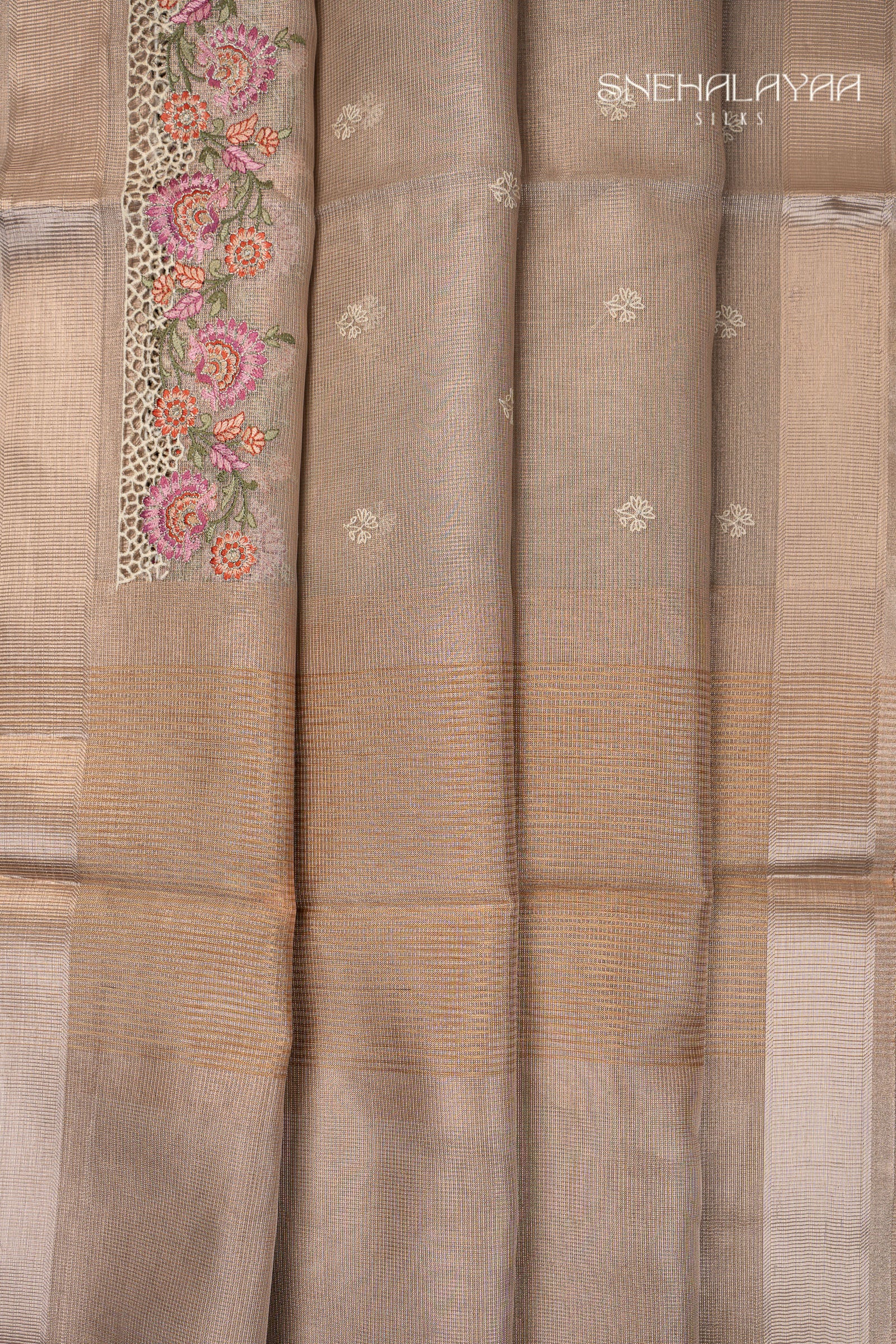 Beige Tissue Kota Embroidery Saree