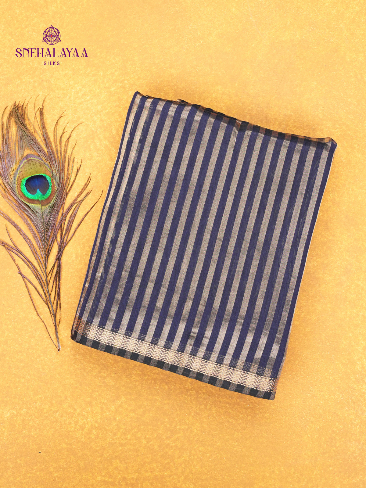 Navy Blue Maheshwari Silk Cotton Saree