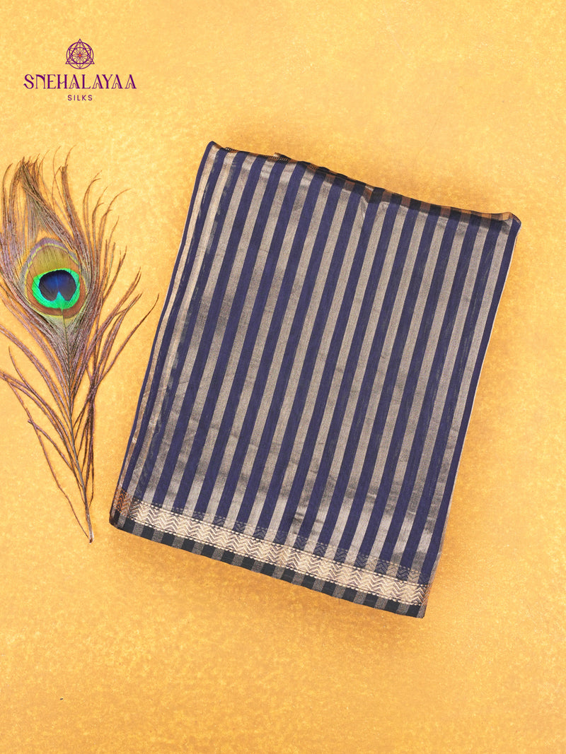 Navy Blue Maheshwari Silk Cotton Saree