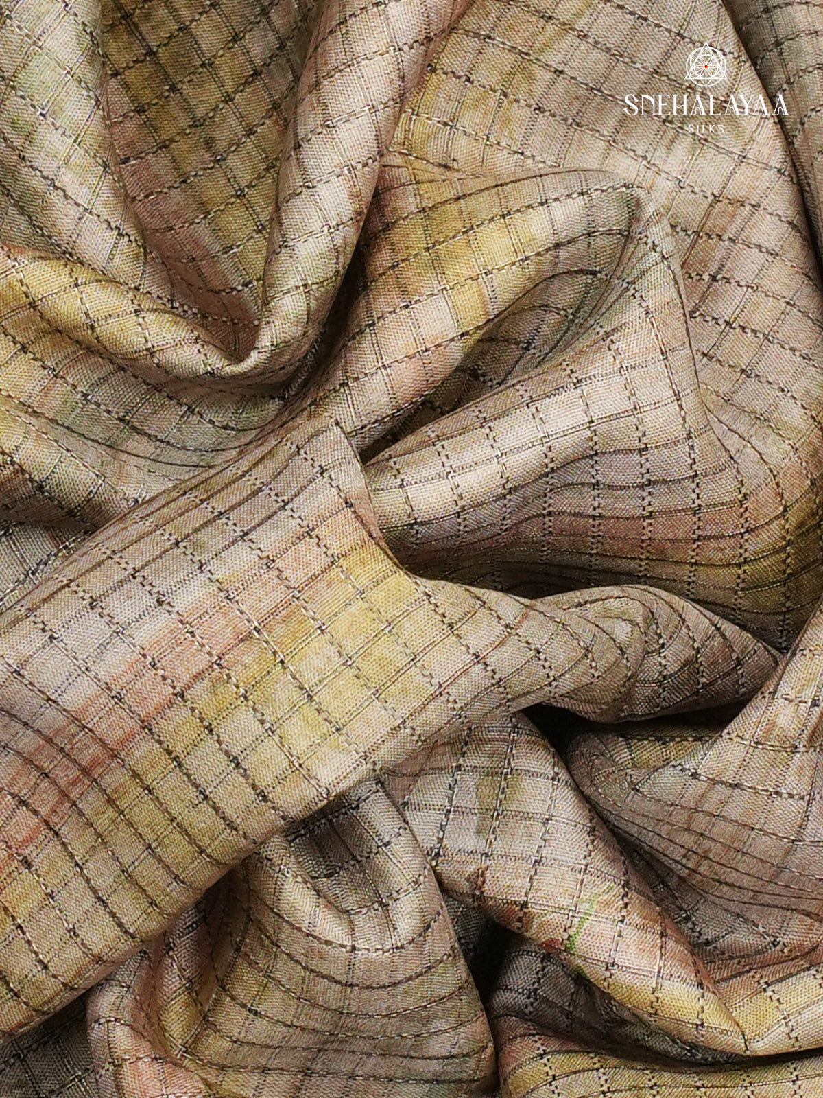 Beige Floral Printed Tussar Saree