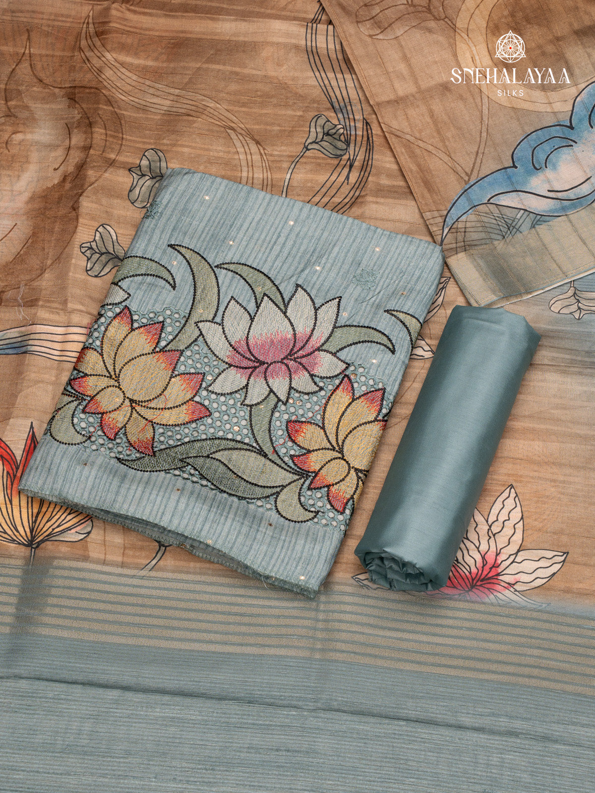 Blue Tussar 3-Piece Salwar Suit Material