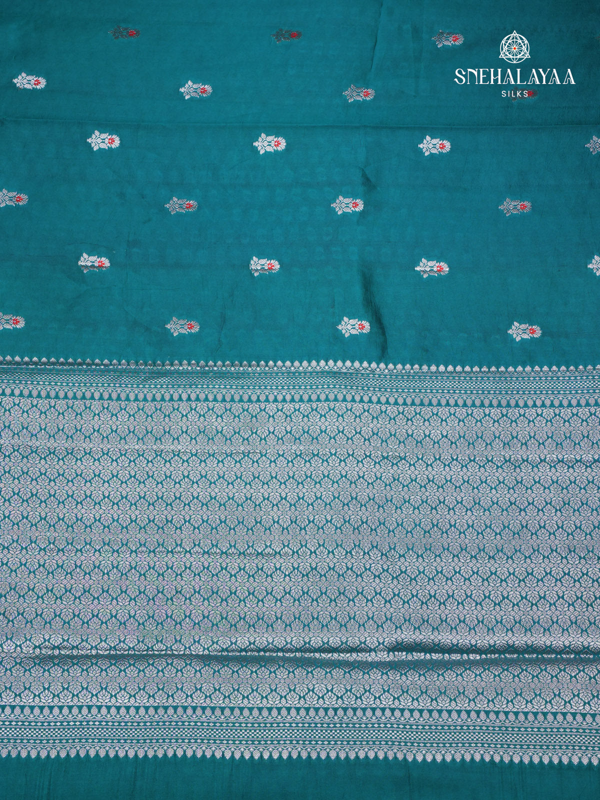 Peacock Blue Chiniya Silk Saree