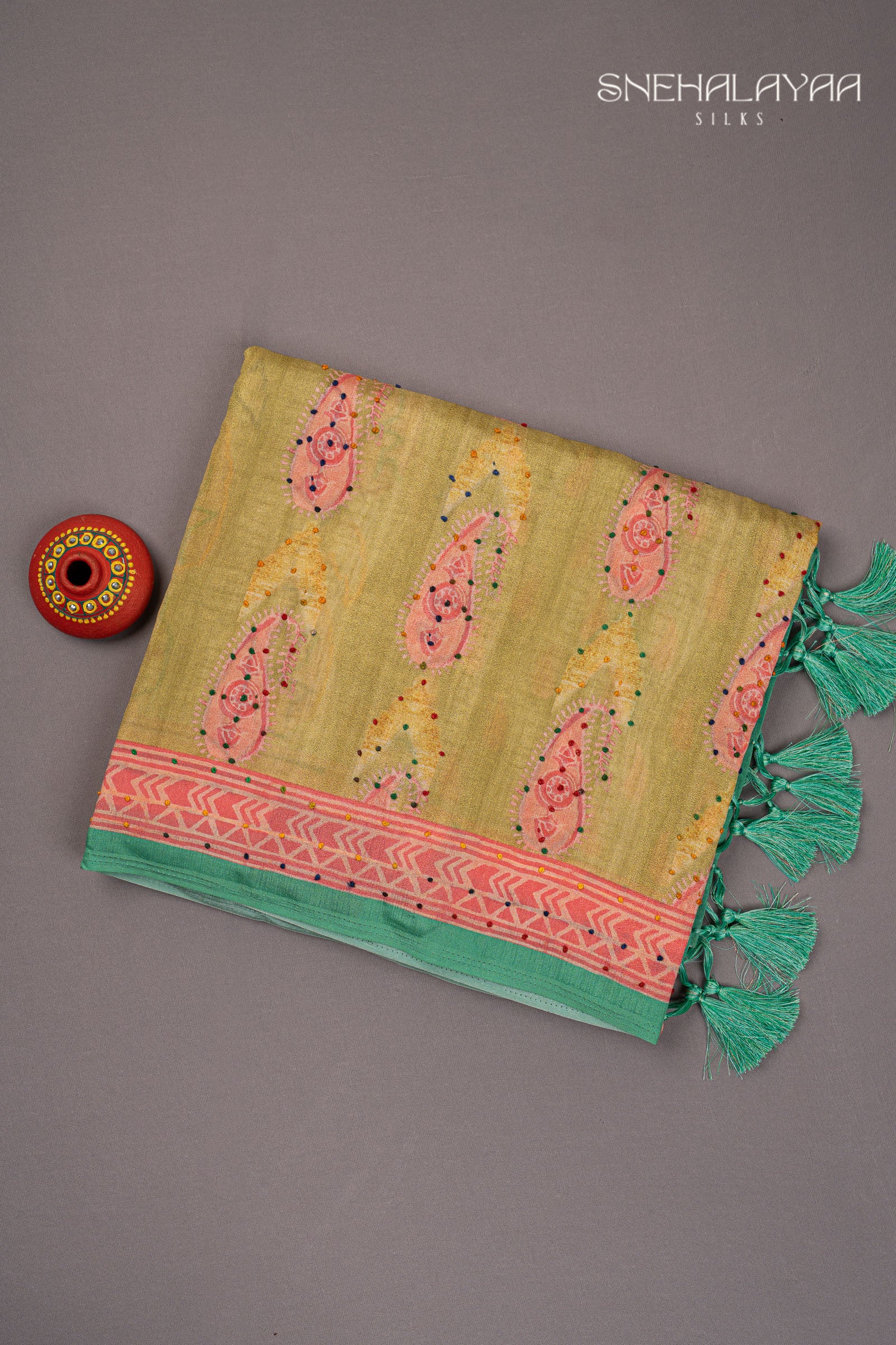 Olive Green Semi Tussar Saree