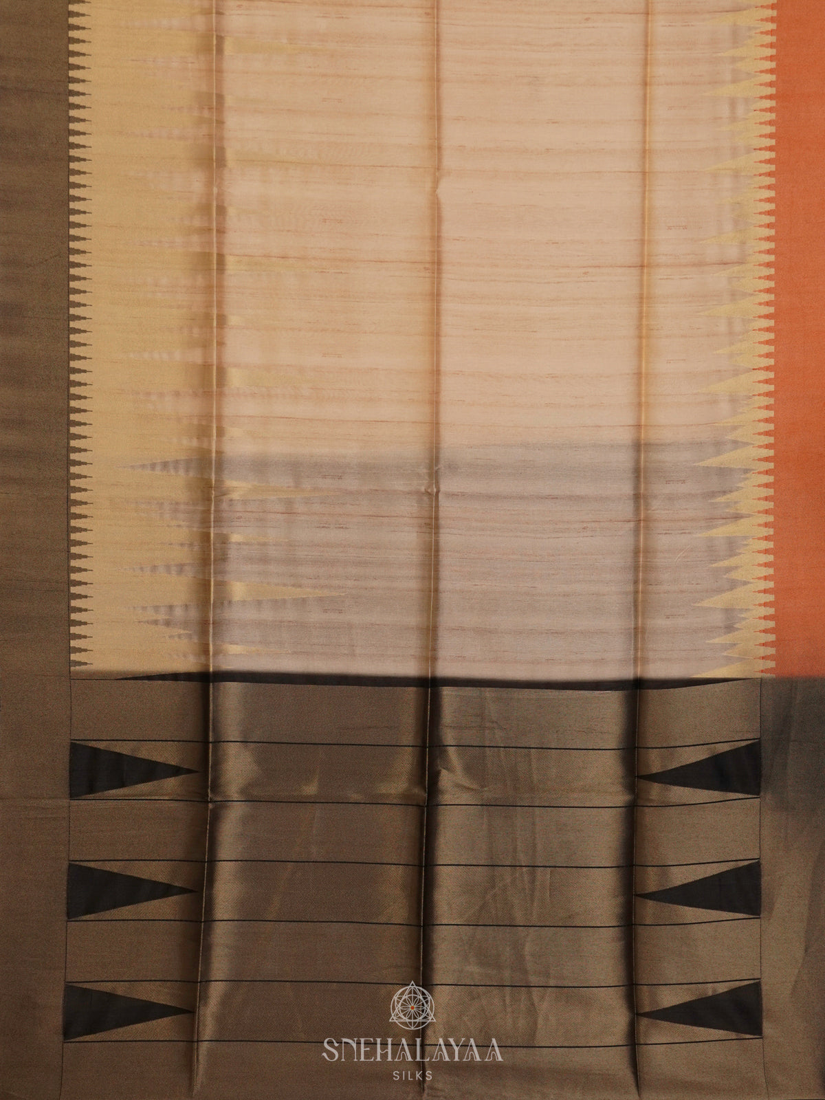 Cream With Black Border Tussar Saree