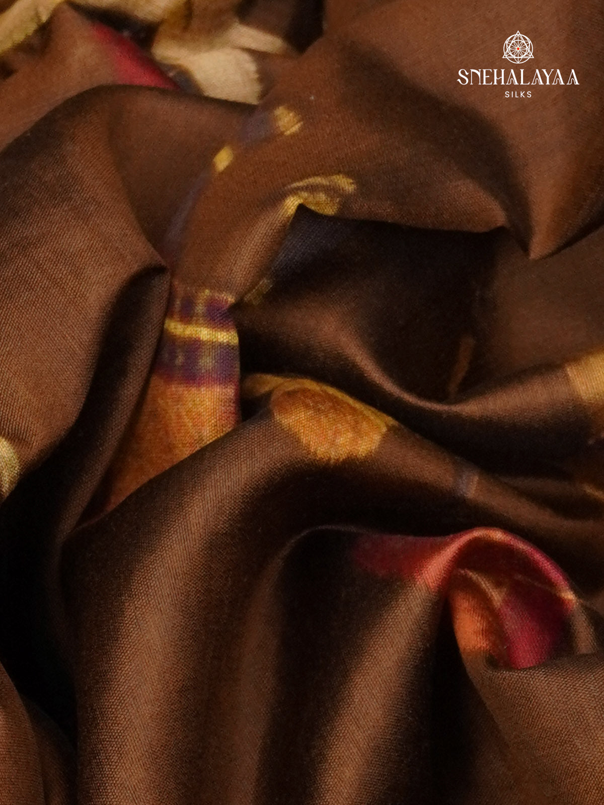 Brown Chiniya Silk Saree