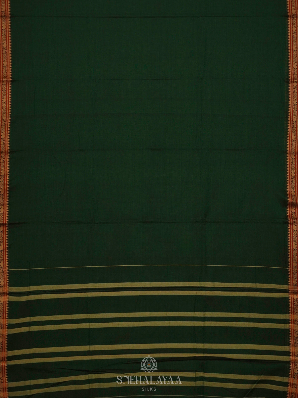 Forest Green Narayanpet Cotton Saree without Blouse