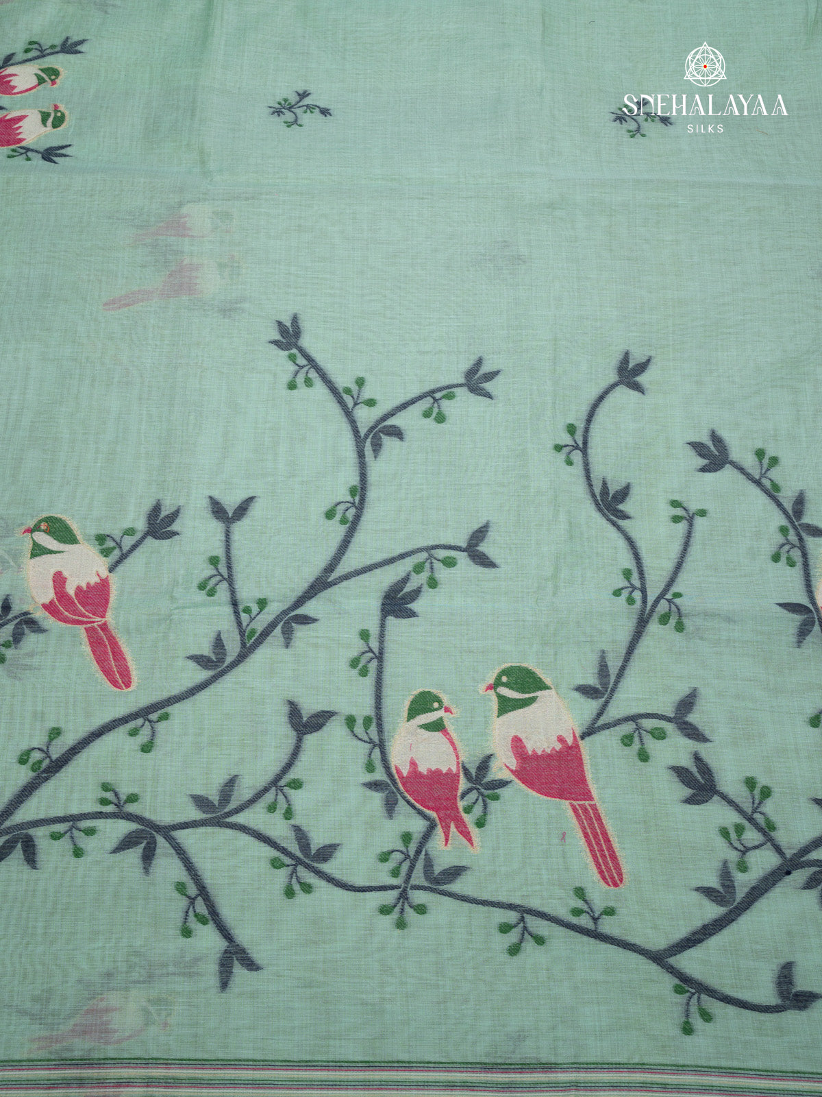 Pale Aqua Munga Cotton Saree