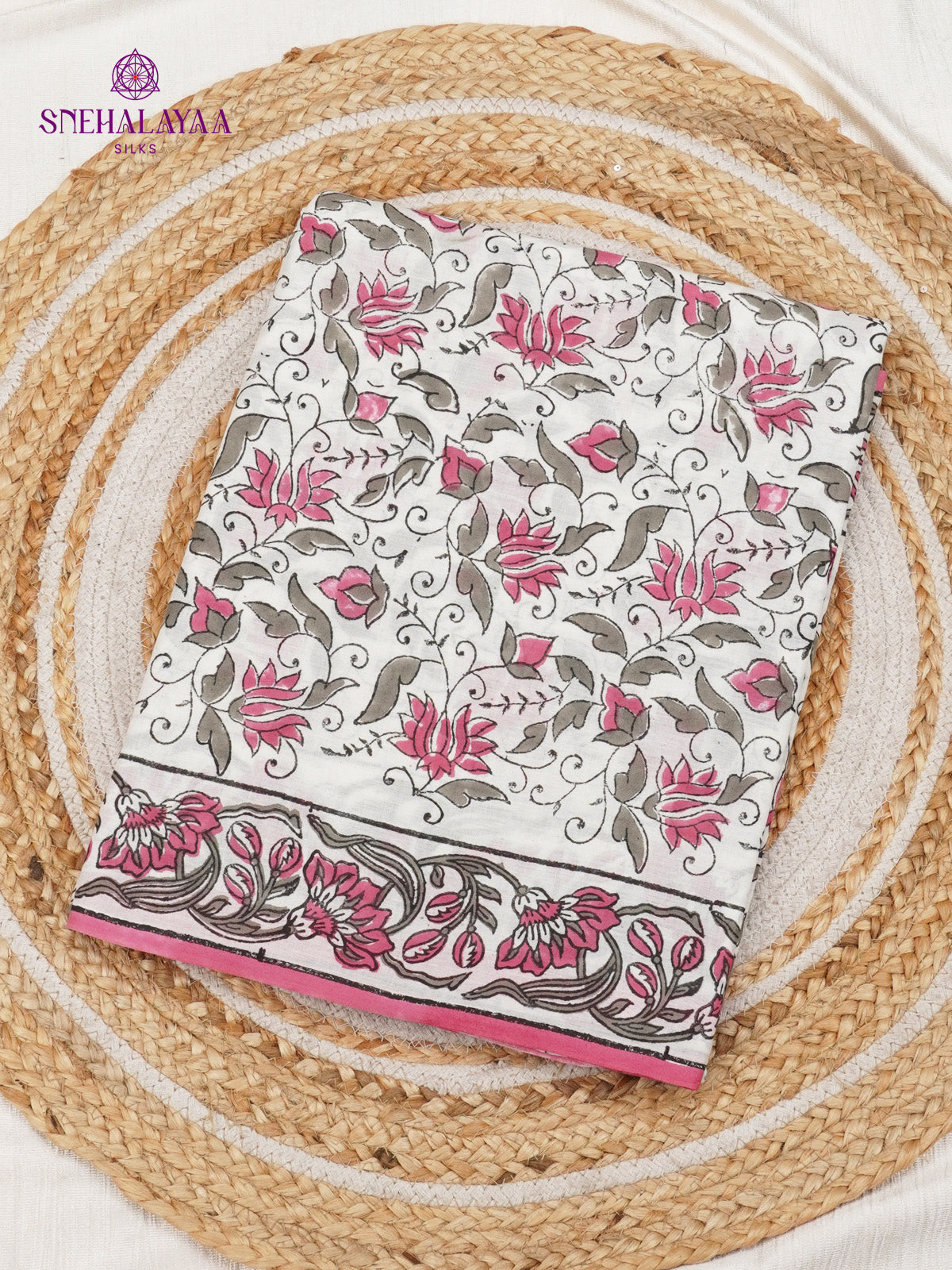 White Jaipur Cotton Saree