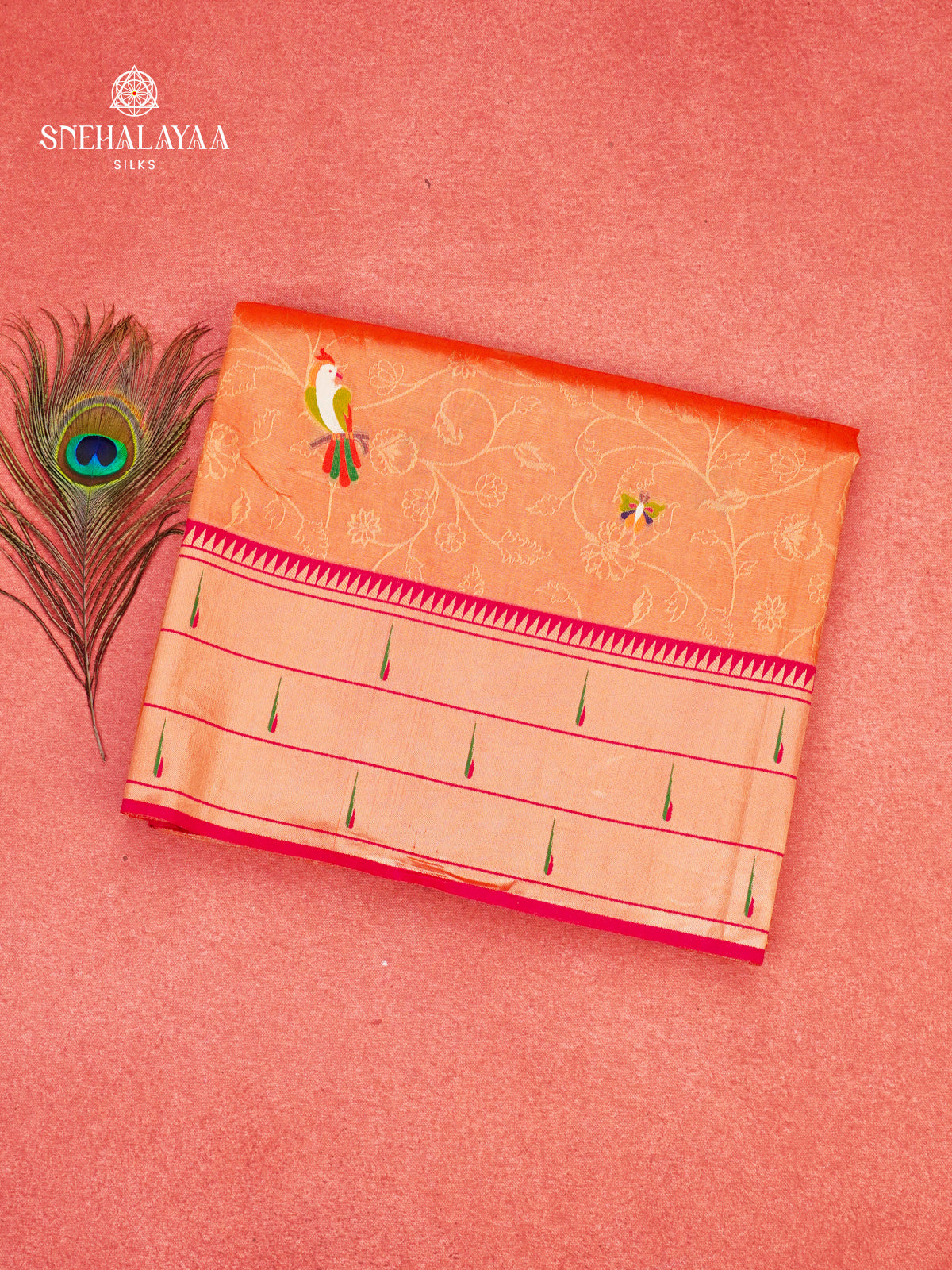 Rust Orange Banaras Tissue Paithani Saree