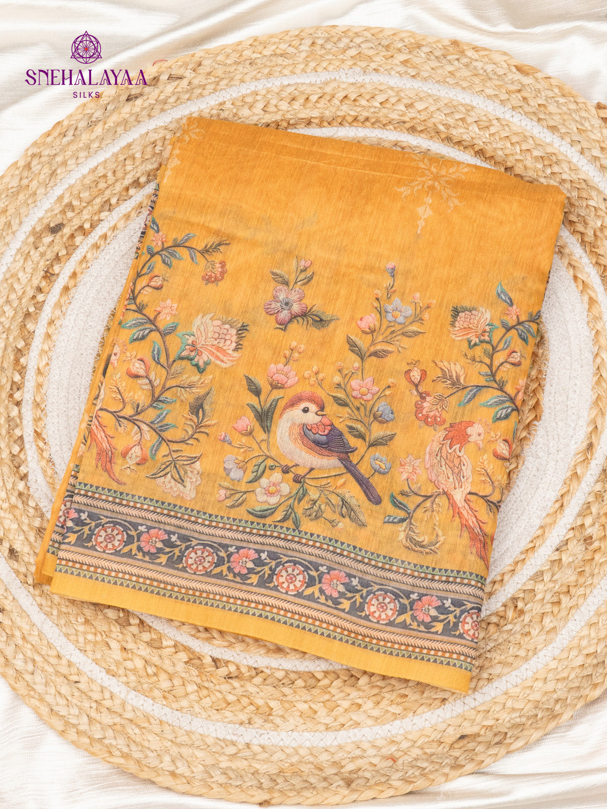 Mustard Yellow Linen Saree