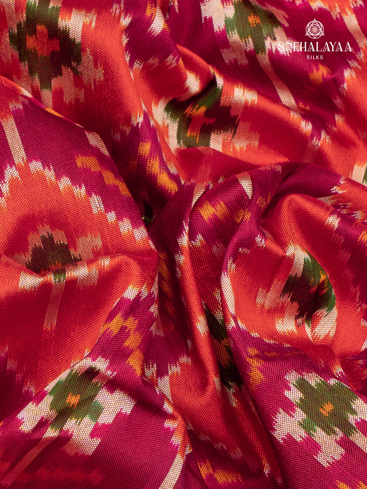 Orange Ikat Kanjivaram Silk Saree