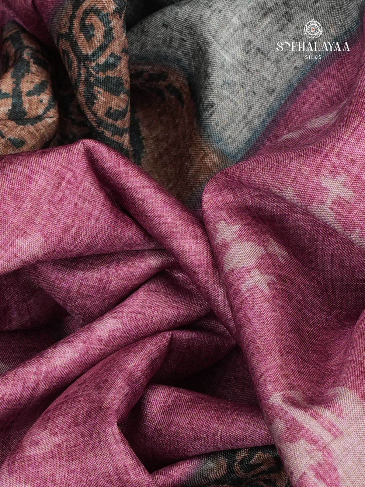 Pink Floral Printed Tussar Saree