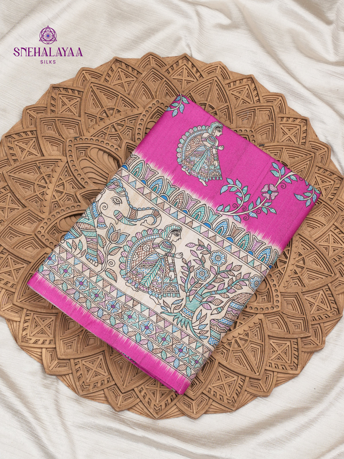 Pink Madhubani Printed Saree