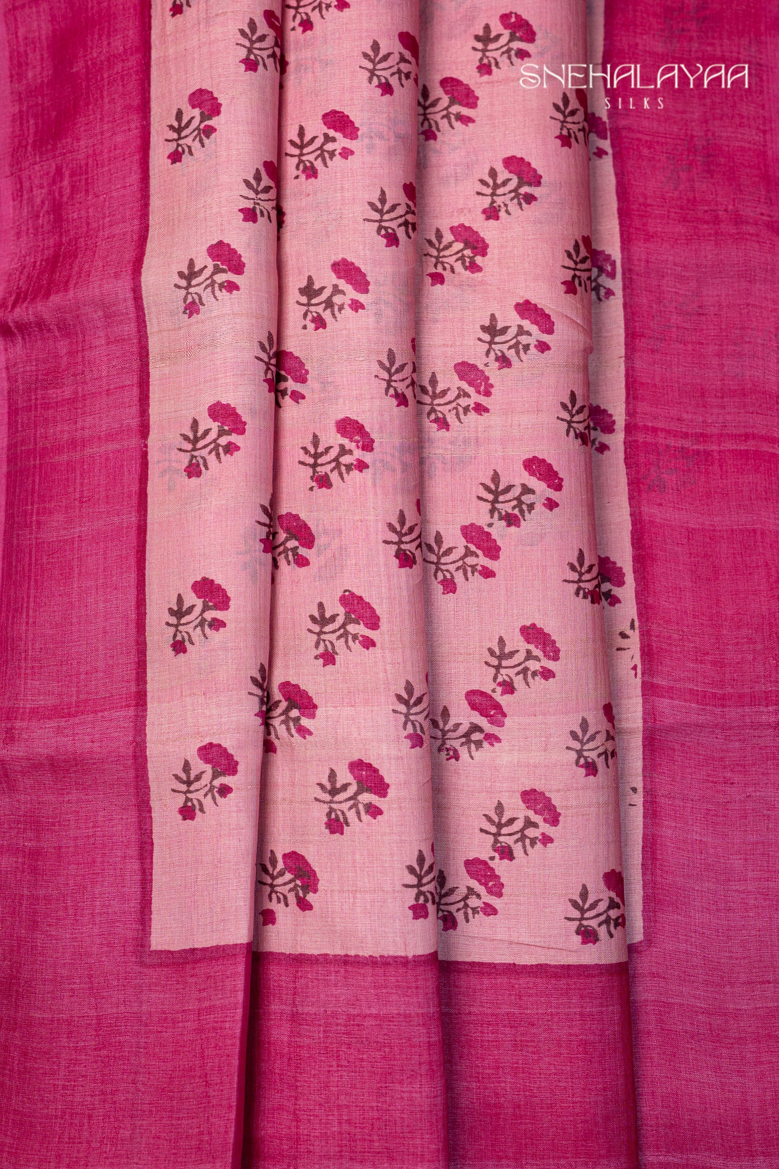 Flamingo Pink Tussar Saree