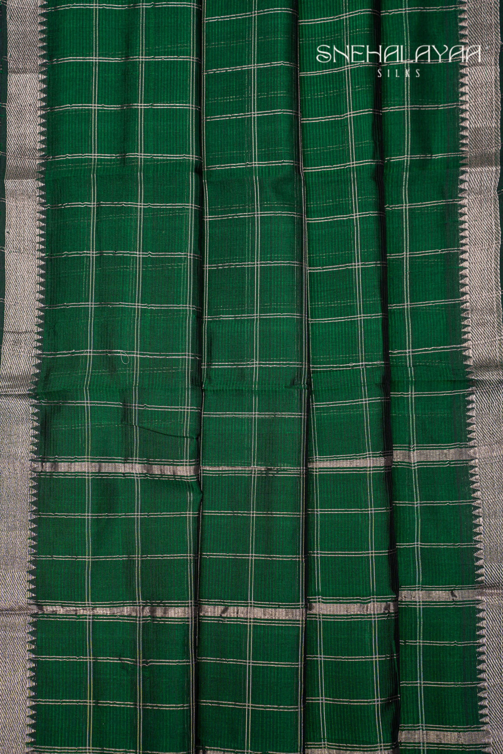 Bottle Green Mangalgiri Silk Saree