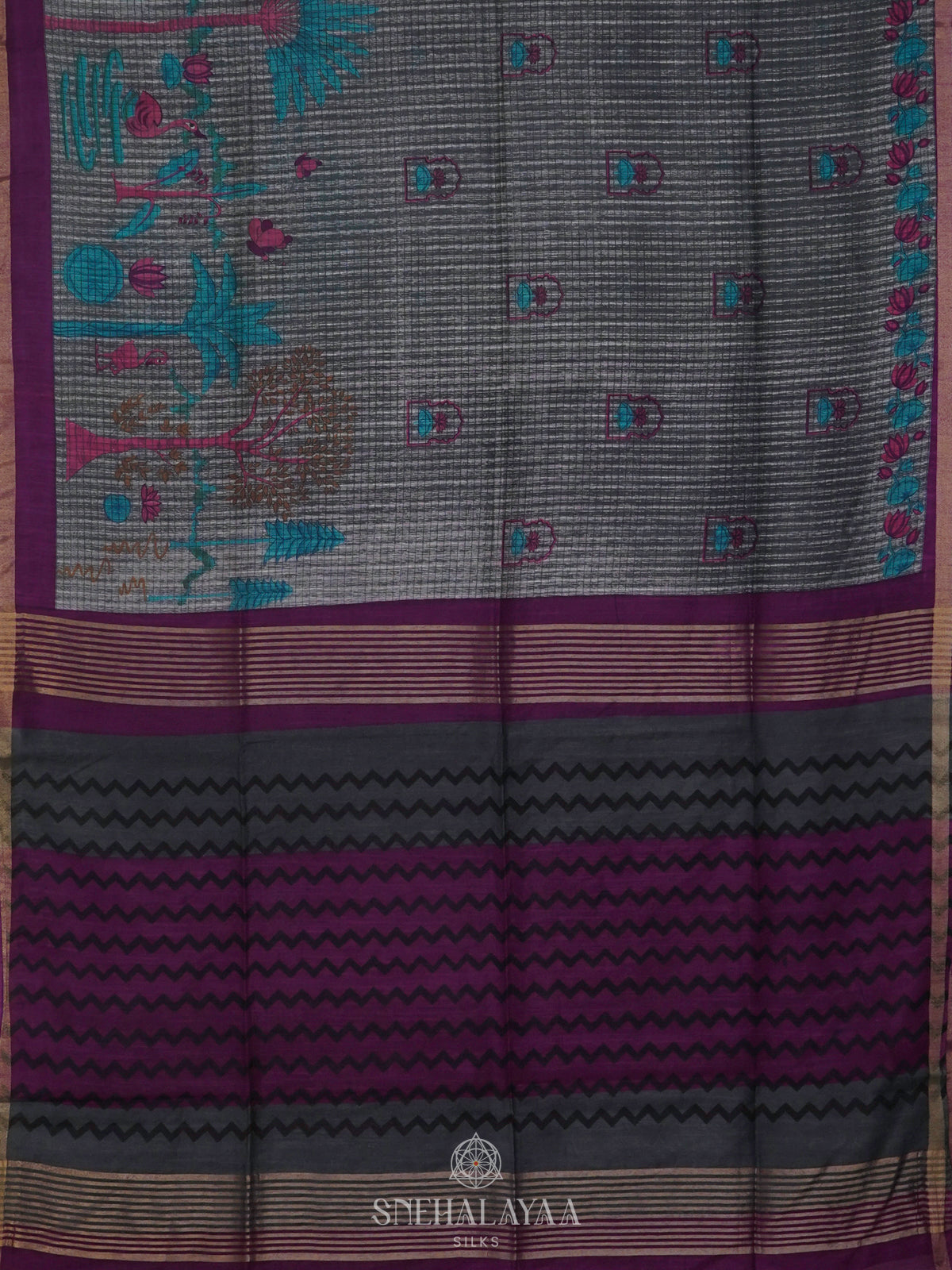 Grey Bamboo Silk Saree