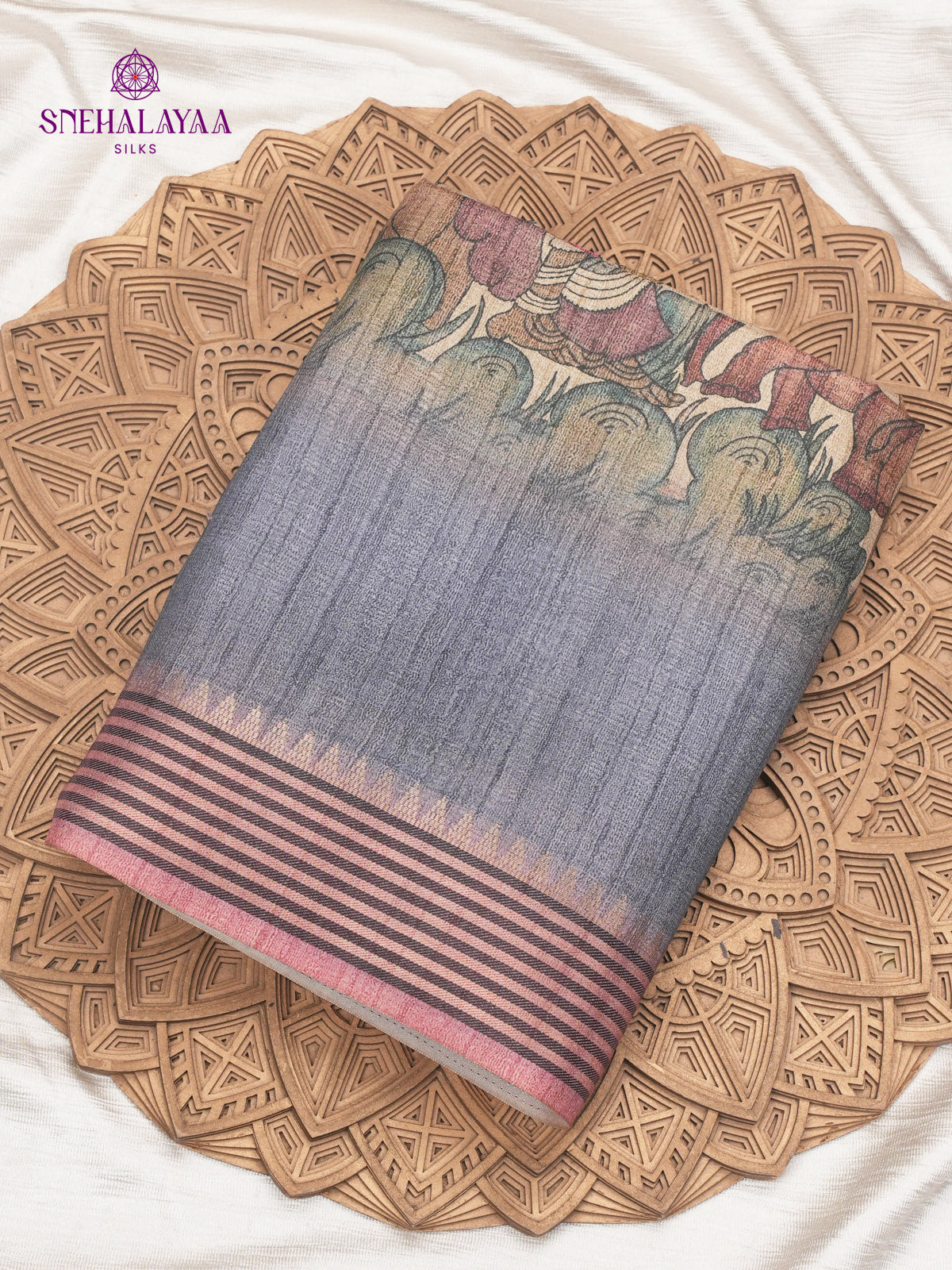 Beige With Grey Border Kalamkari Tussar Saree