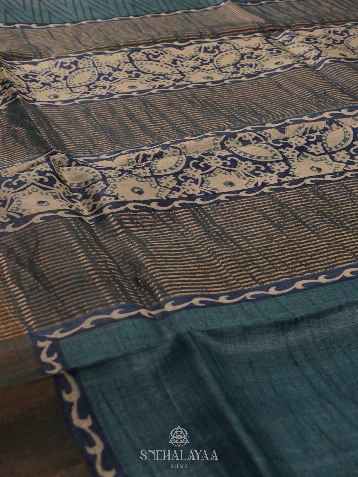 Peacock Blue Tussar Saree