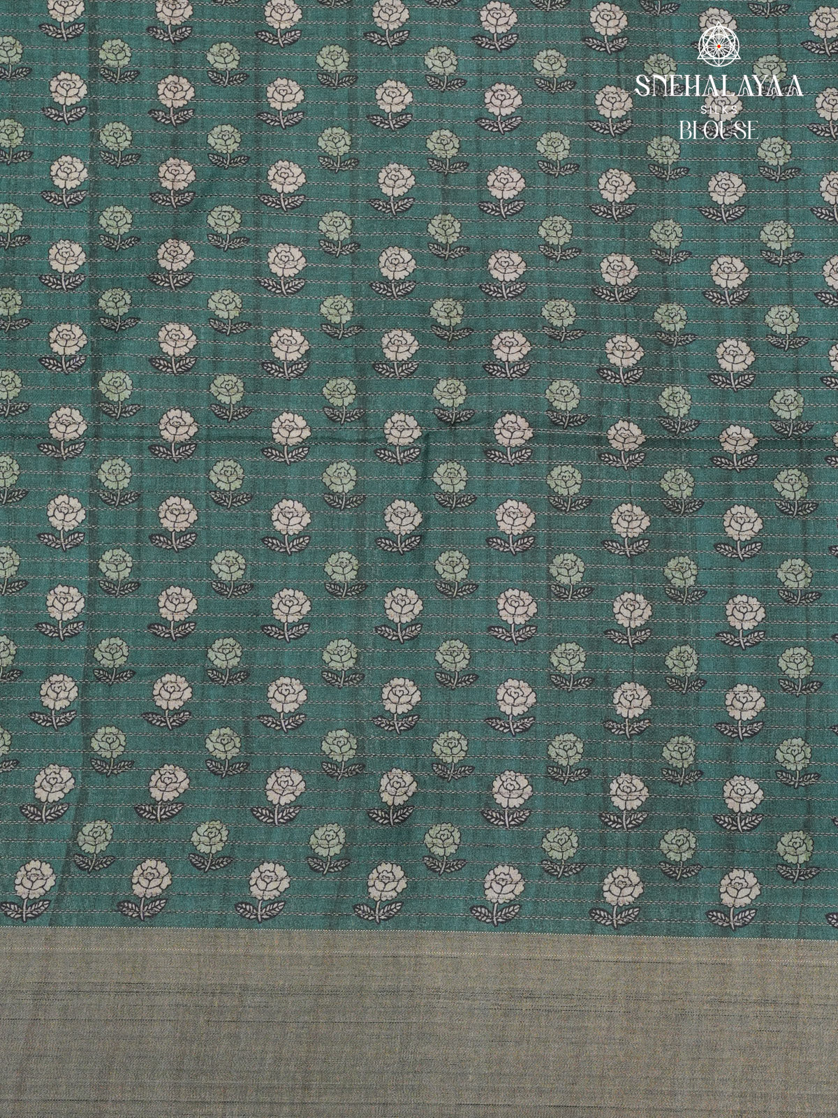 Pastel Green Floral Printed Tussar Saree