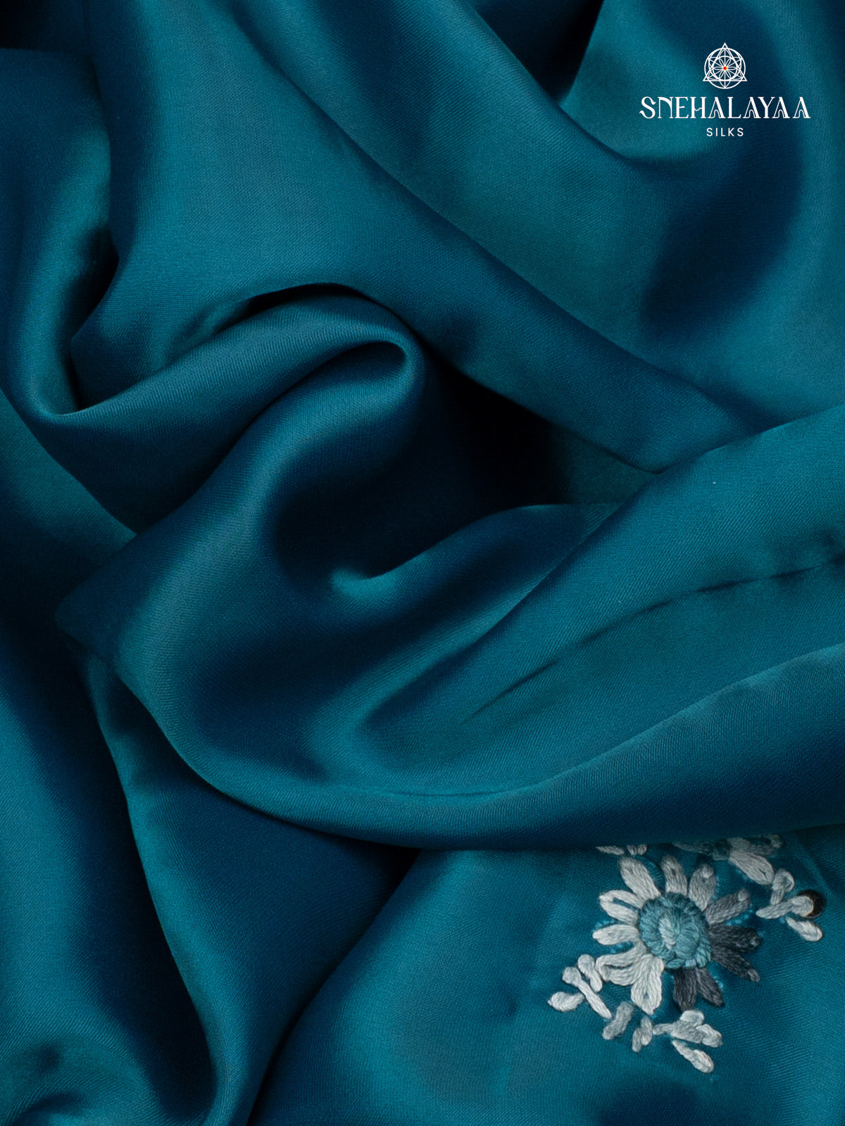 Blue Satin Embroidery Saree