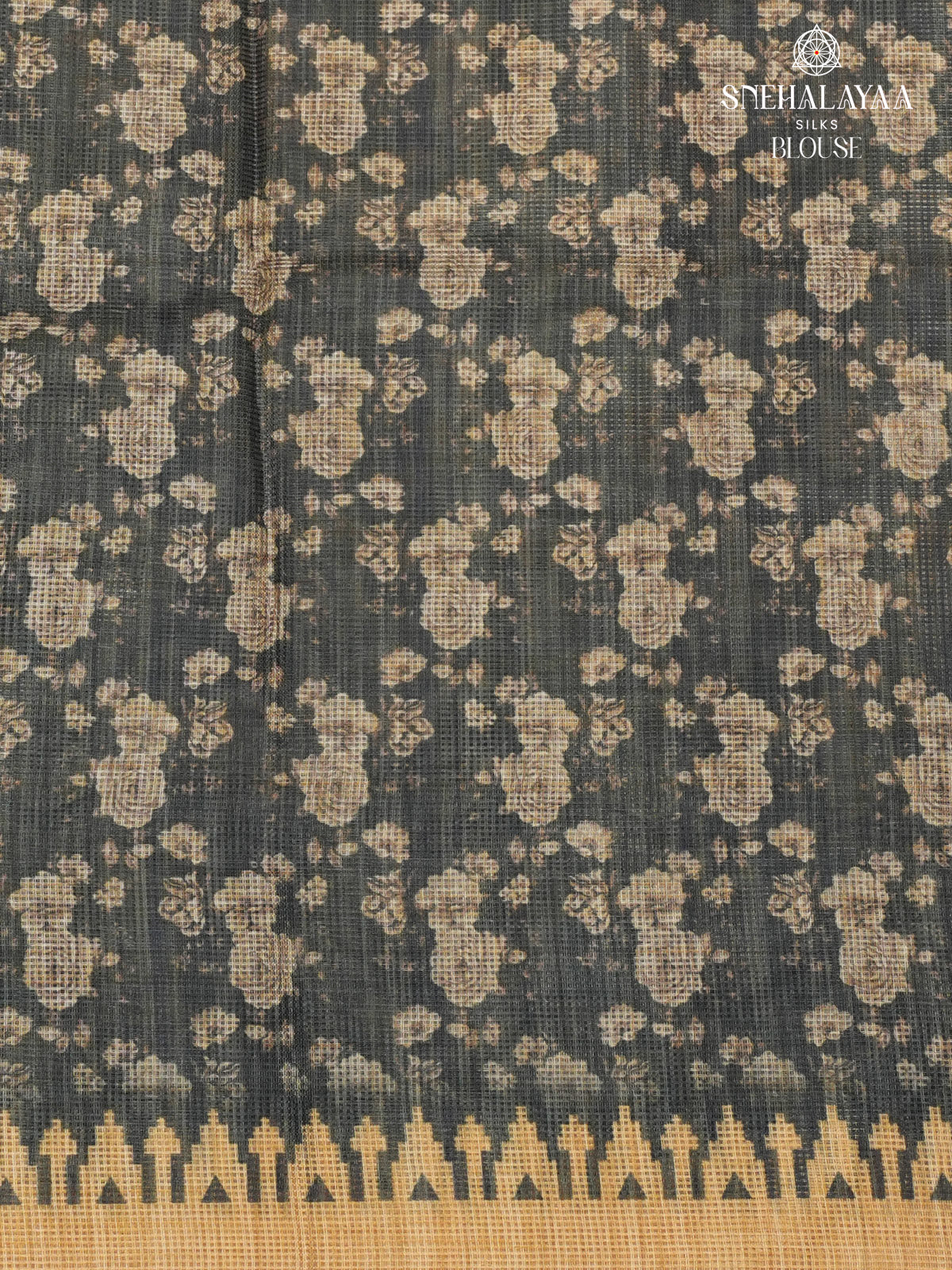 Mustard Yellow With Black Border Printed Kota Saree