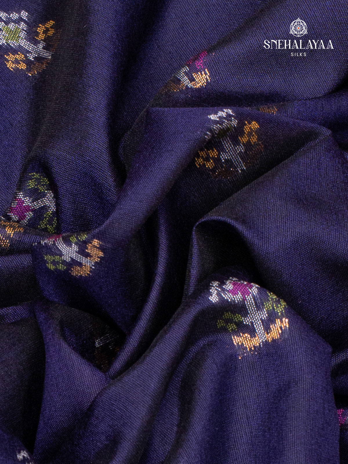 Navy Blue Ikat Silk Saree