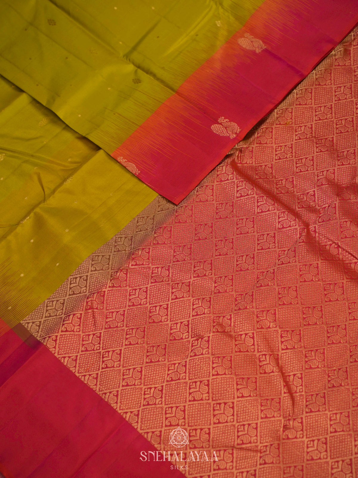 Lime Green Kanjivaram Silk Saree