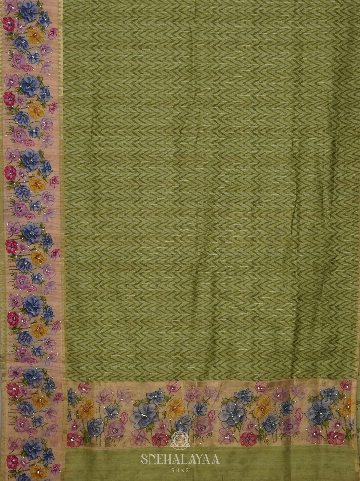 Green Munga Tussar Embroidery Saree