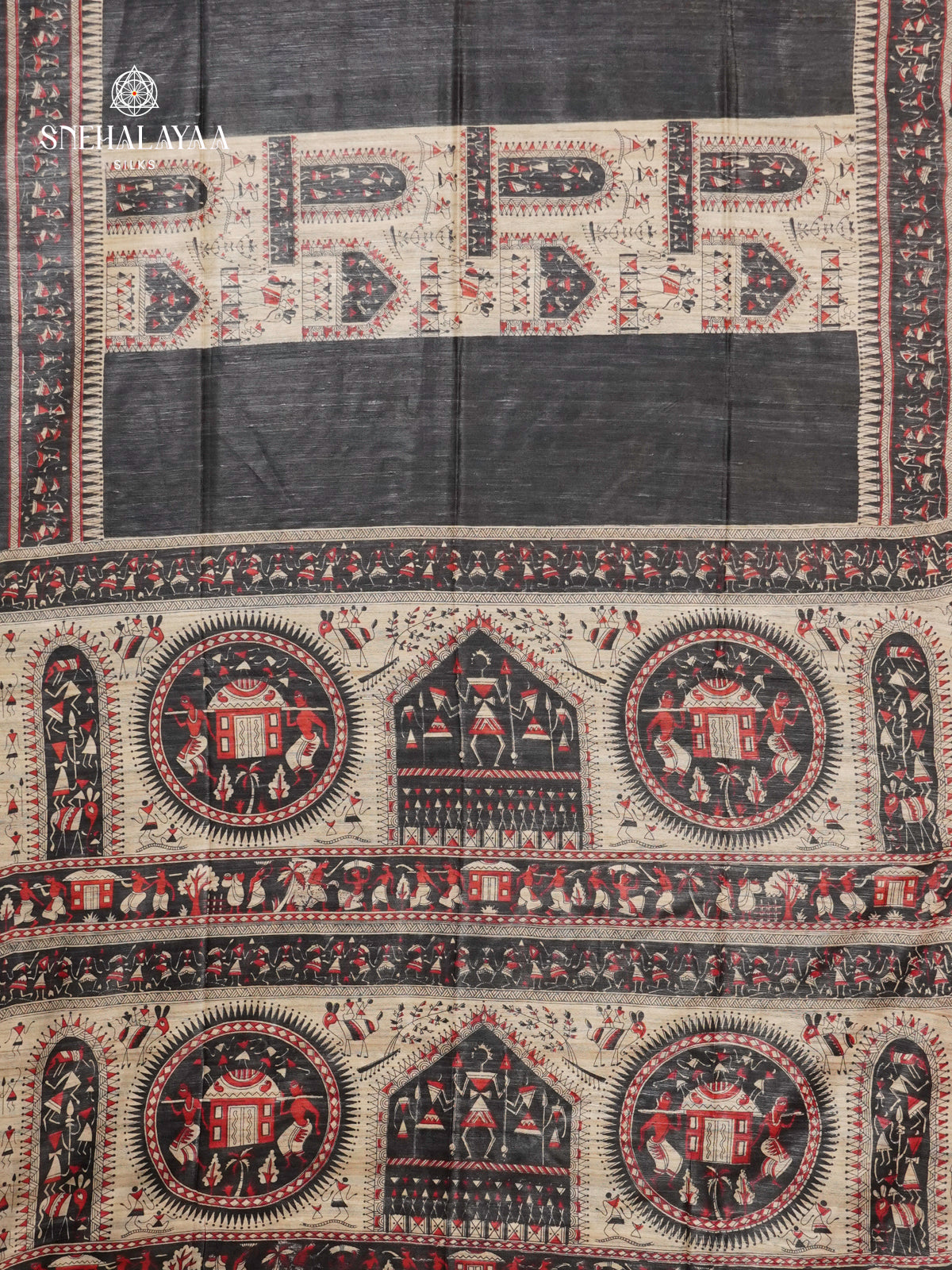Black Madhubani Printed Saree