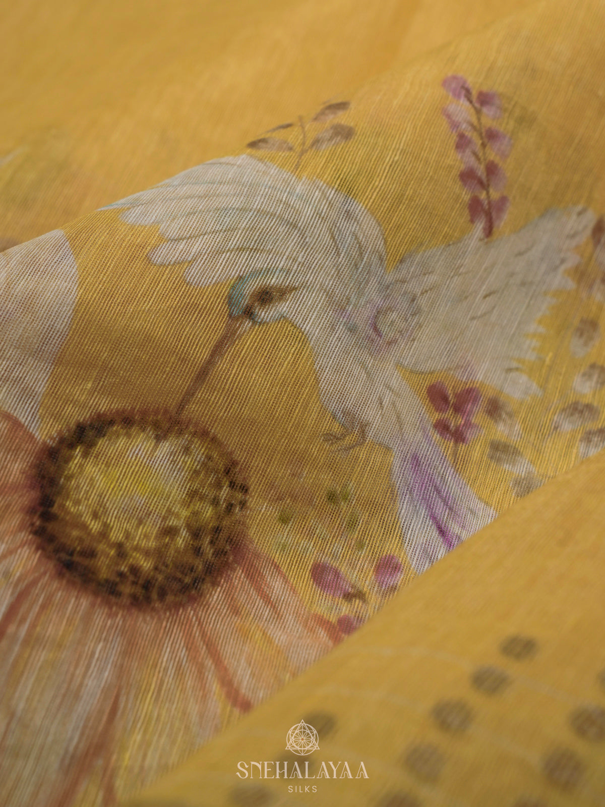 Pale Yellow Linen Kora Silk Saree