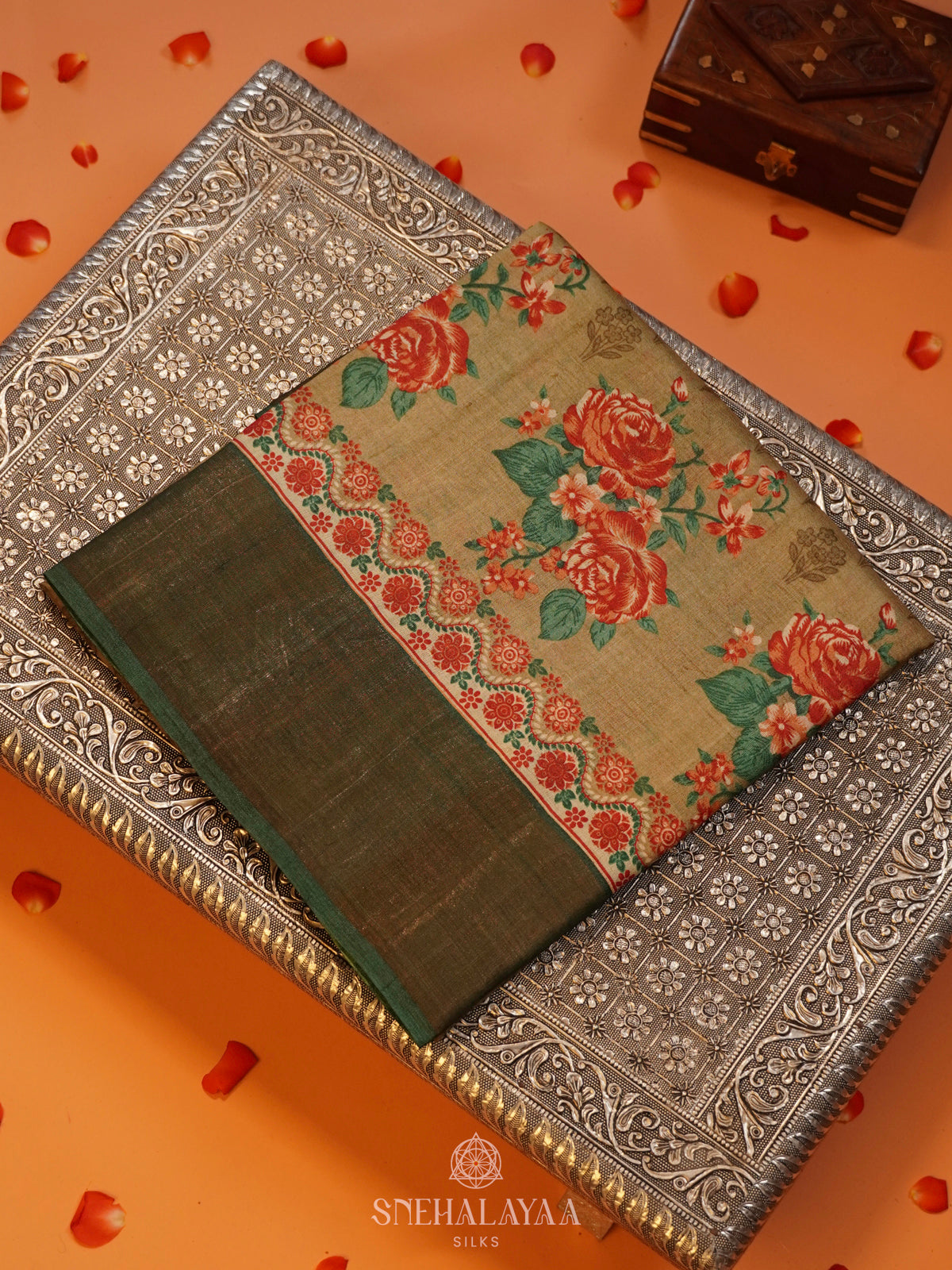 Olive Green Tussar Saree