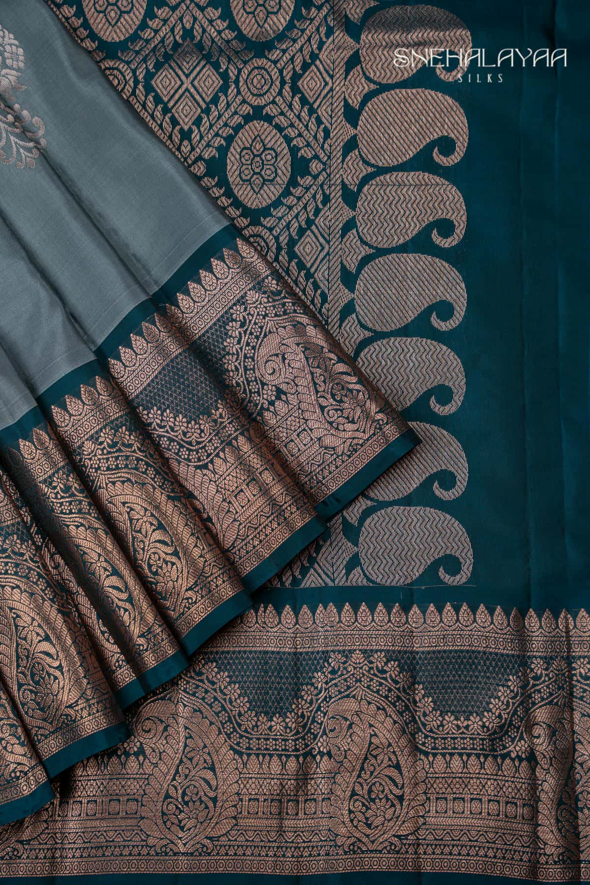 Teal Blue Kancheevaram Silk Saree