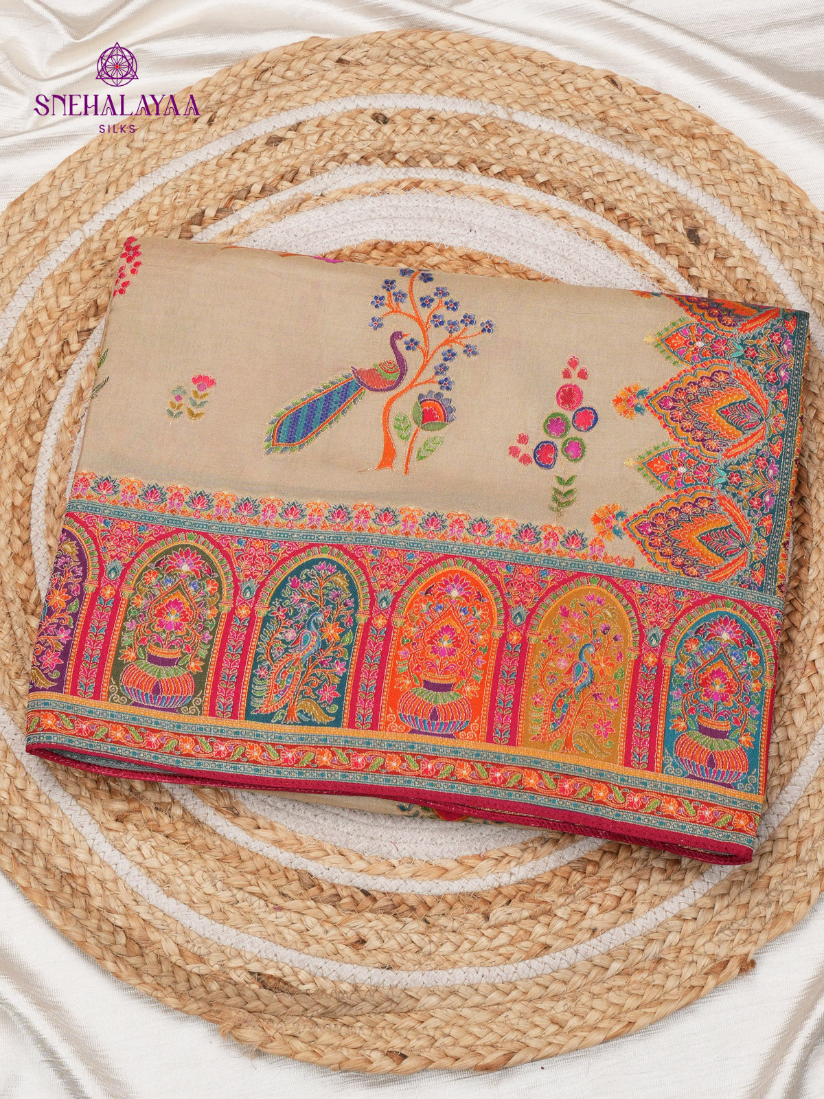 Beige Banaras Silk Saree