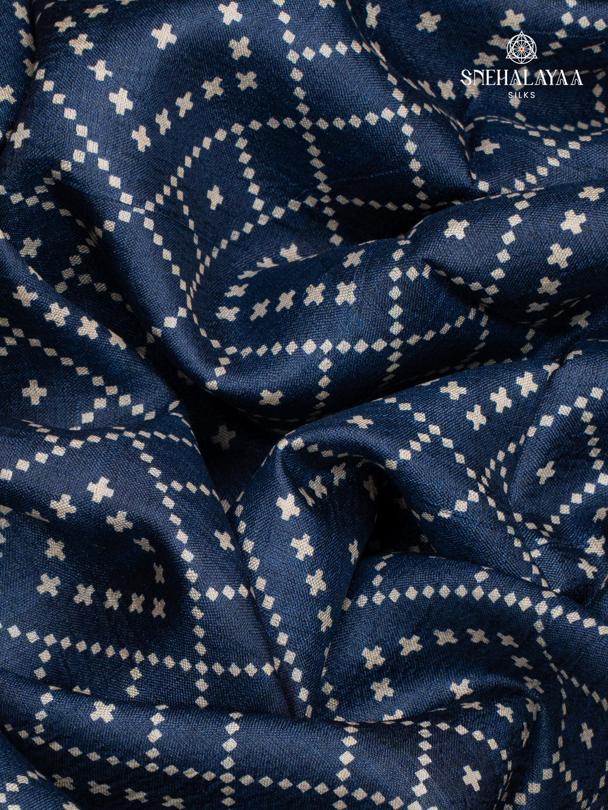 Navy Blue Tussar with Bandhini Design Saree