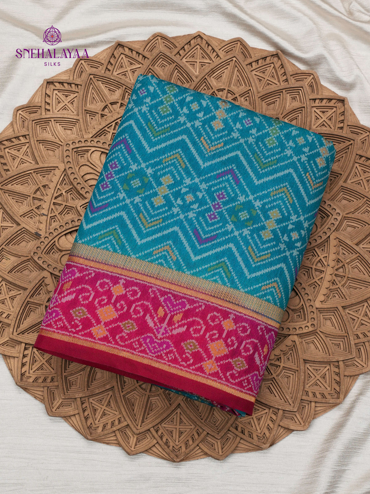 Peacock Blue Ikat Saree