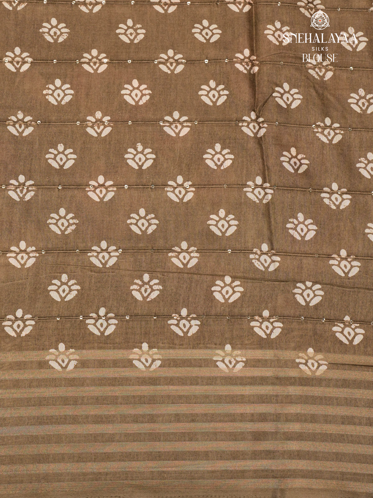 Brown Floral Printed Tussar Saree