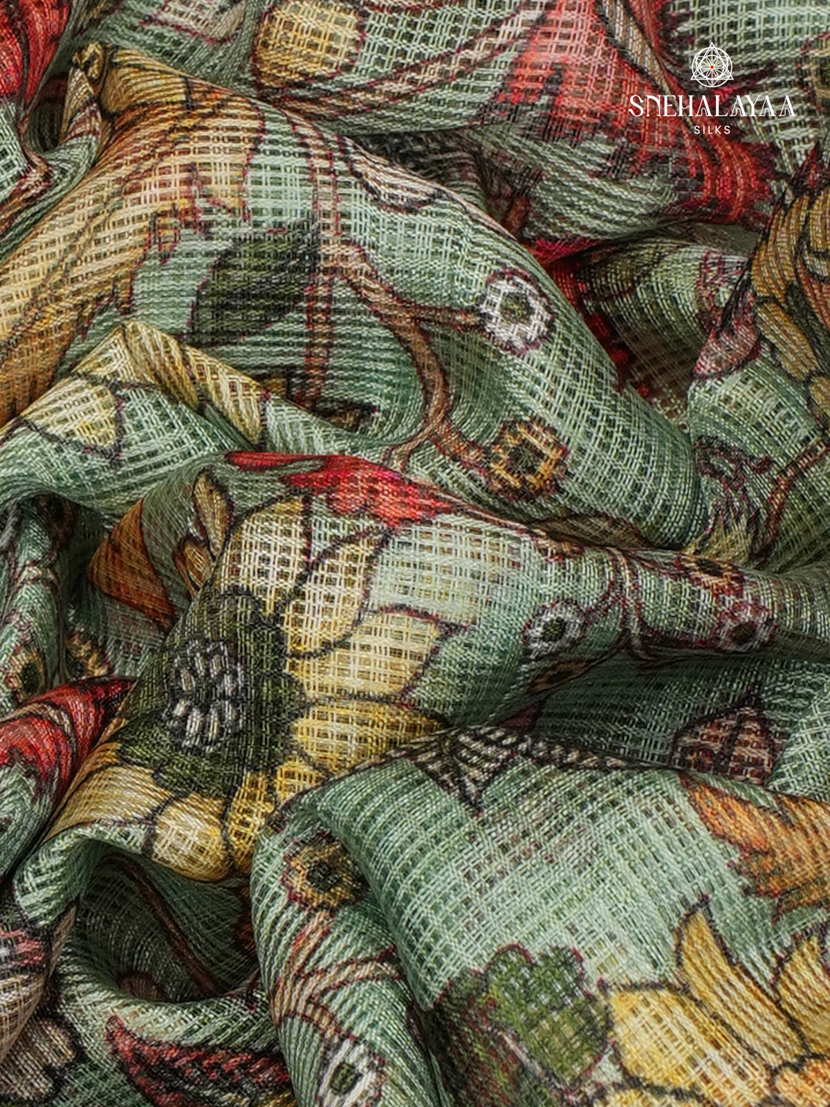 Pastel Blue Printed Kota Saree