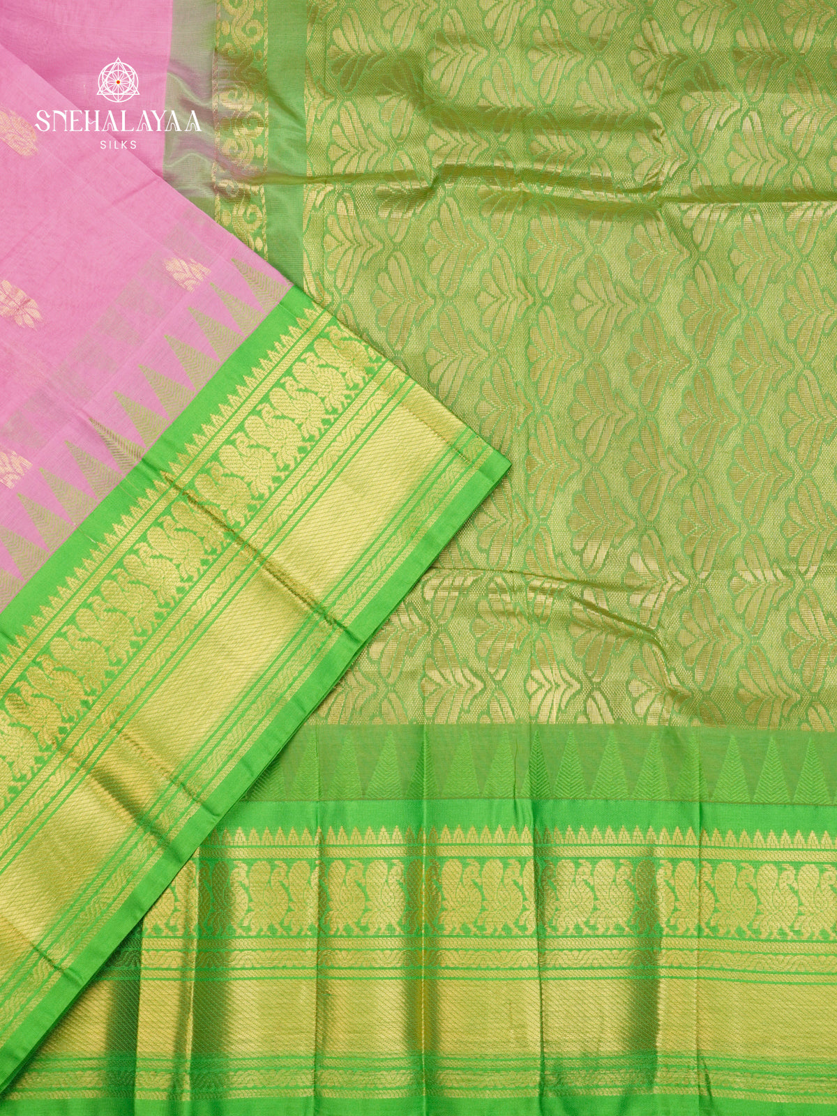Pale Pink Gadwal Cotton Saree Without Blouse