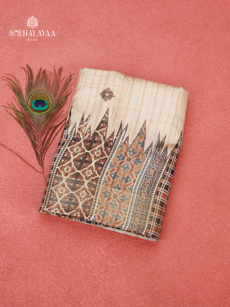 Beige Tussar Saree